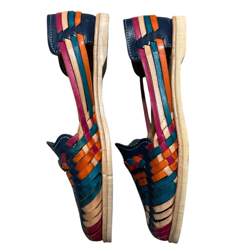 Multicolor Woven Leather Huarache Flats - Guillen Atisan Made in Mexico 9-9.5 - Picture 6 of 9